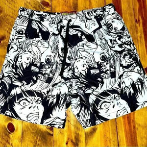 FreshPrints Anime Swim Trunks w front pockets & 1 back pocket, drawstring waist